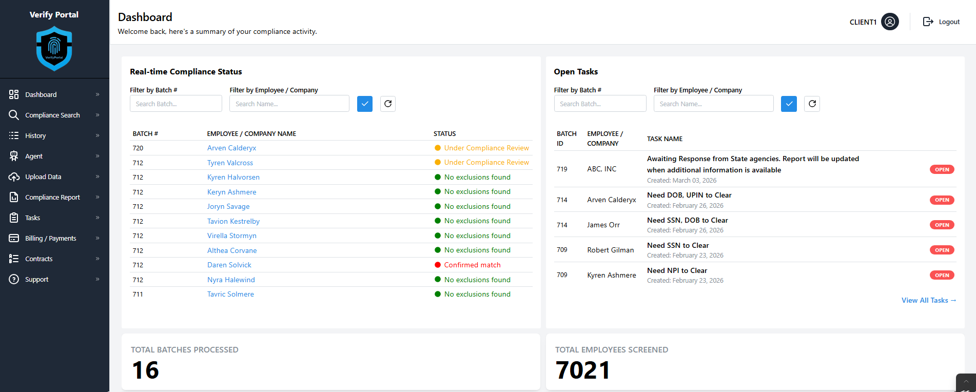 VerifyPortal Dashboard